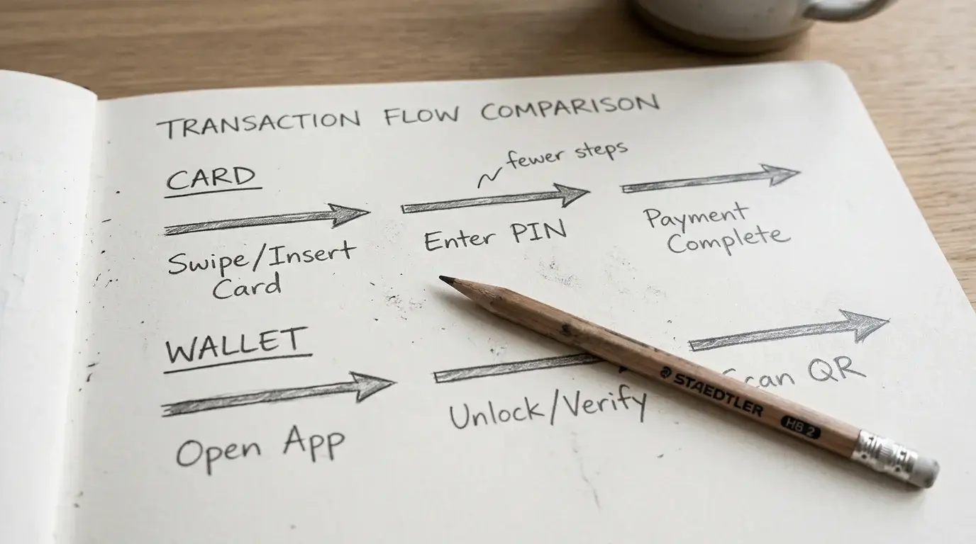 Laptop displaying a side-by-side comparison of card-funded and wallet-funded deposit patterns across a typical month
