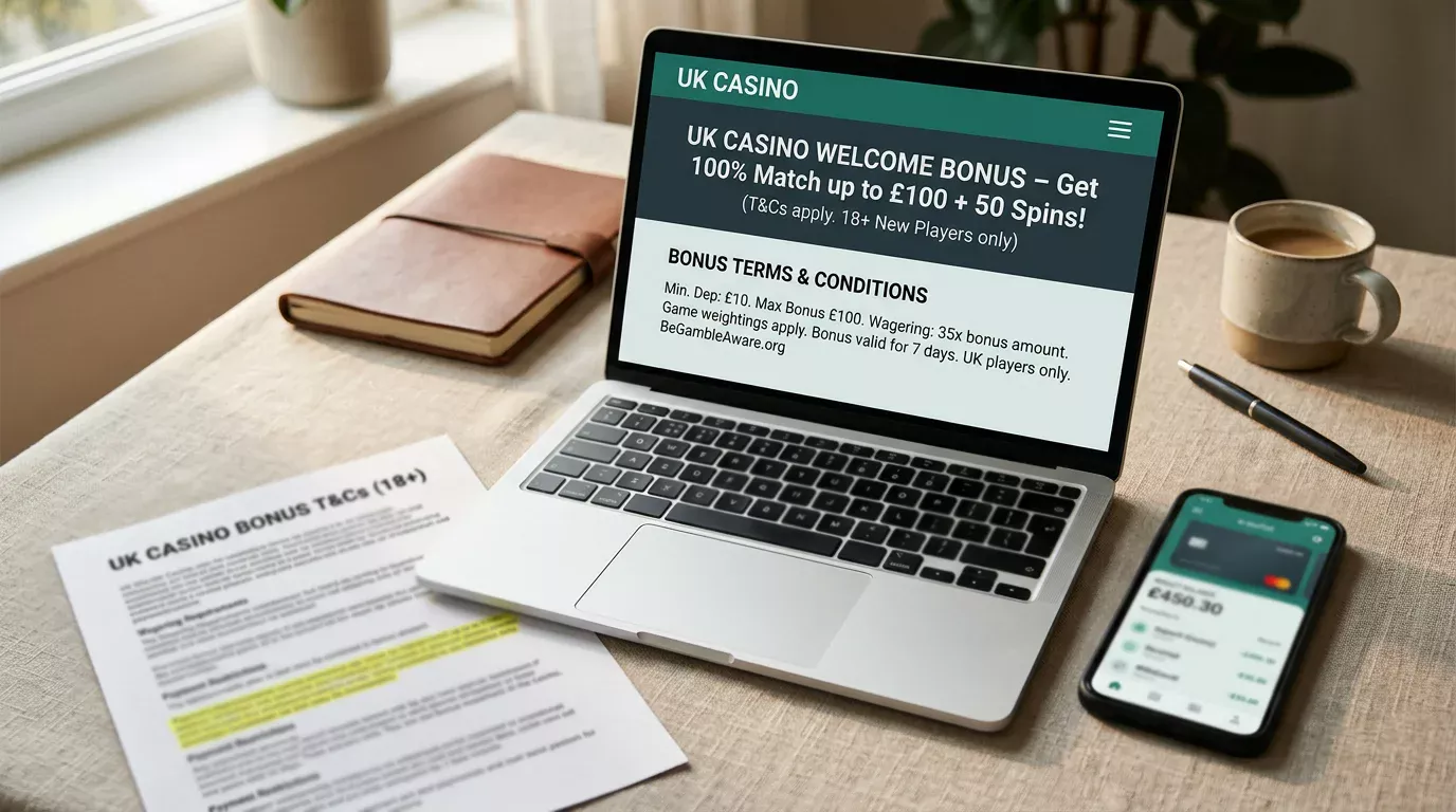 ecoPayz wallet open on a desktop next to a UK casino welcome bonus terms page highlighting e-wallet exclusion