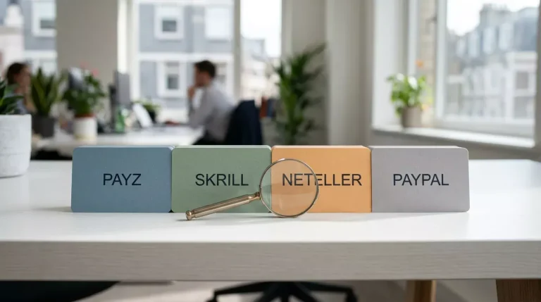 UK casino cashier laying out ecoPayz, Skrill, Neteller and PayPal side by side