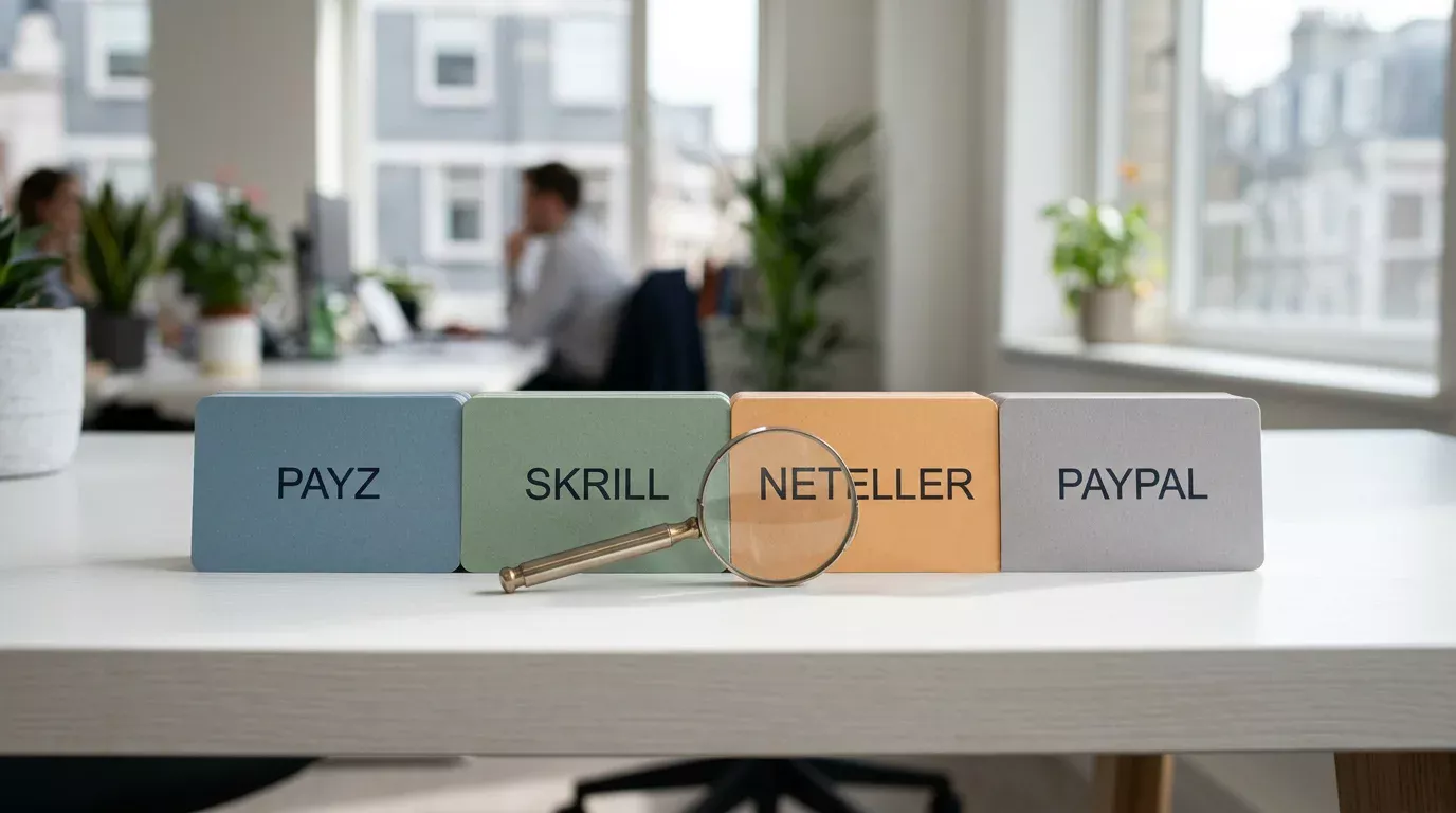 UK casino cashier laying out ecoPayz, Skrill, Neteller and PayPal side by side