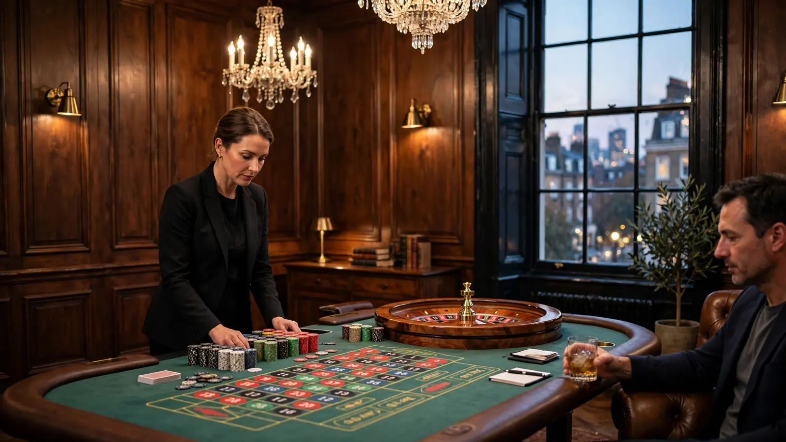 British live casino studio with croupier beside a roulette table