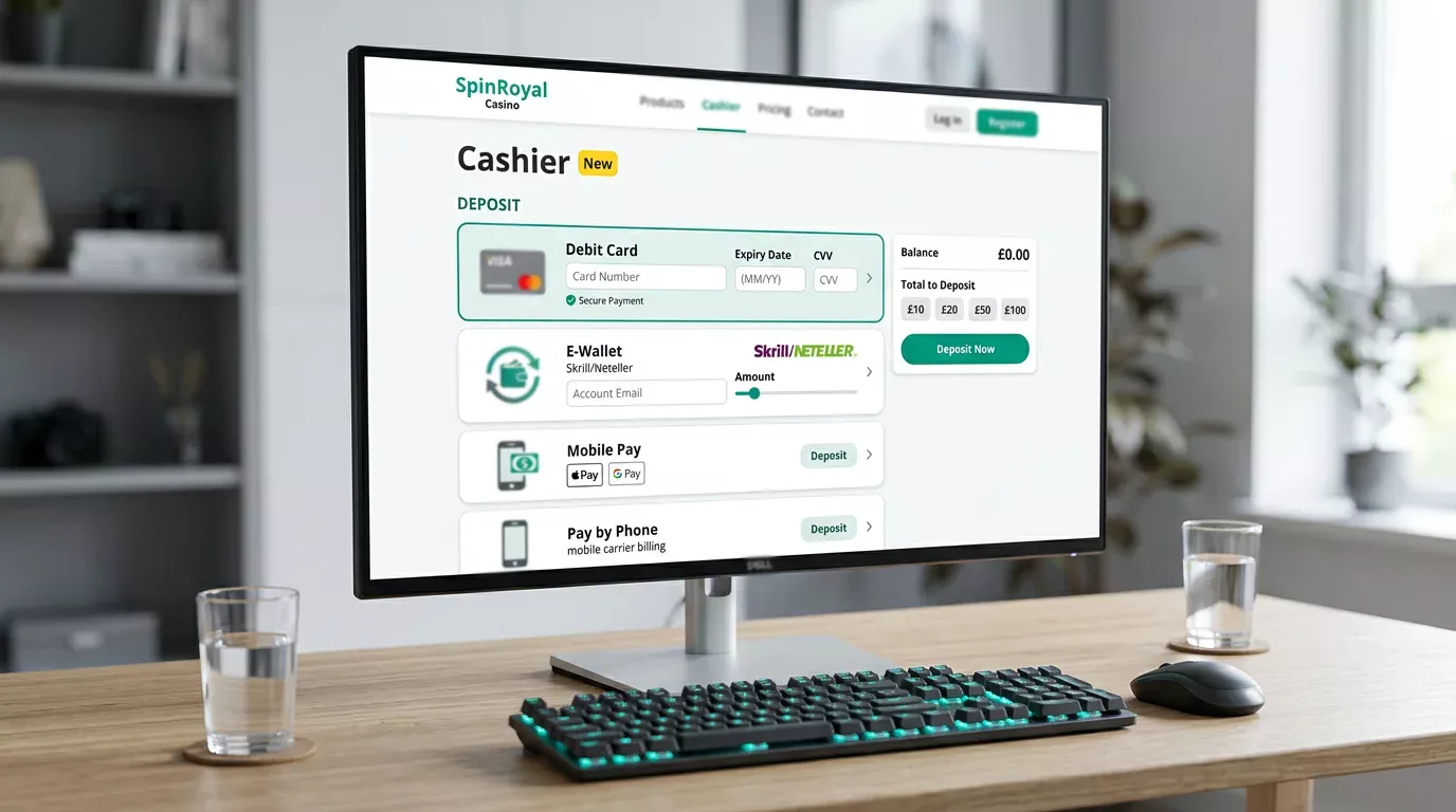 Newly launched UK casino cashier page listing Payz alongside Apple Pay and Google Pay as payment options