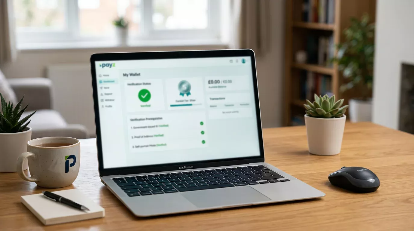 Verified Payz wallet dashboard showing account tier ready for a UK casino deposit