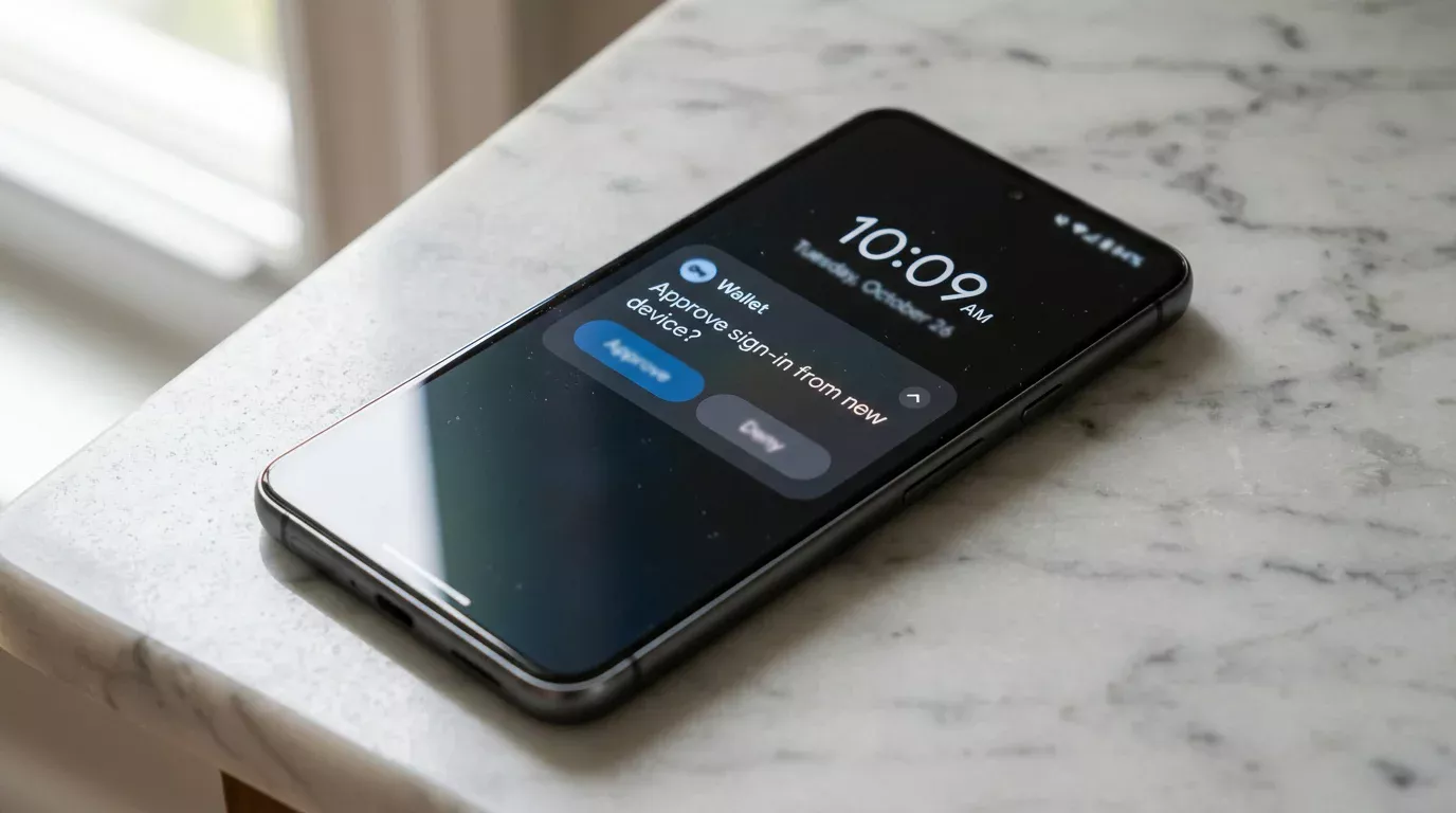 Mobile phone showing a Payz wallet push notification requesting transaction approval during a casino cashier flow