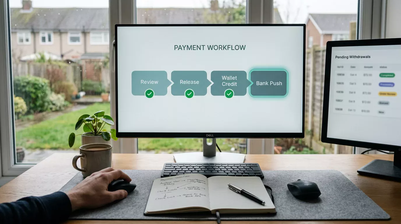 Analyst tracking the four stages of an ecoPayz casino withdrawal through a payments dashboard