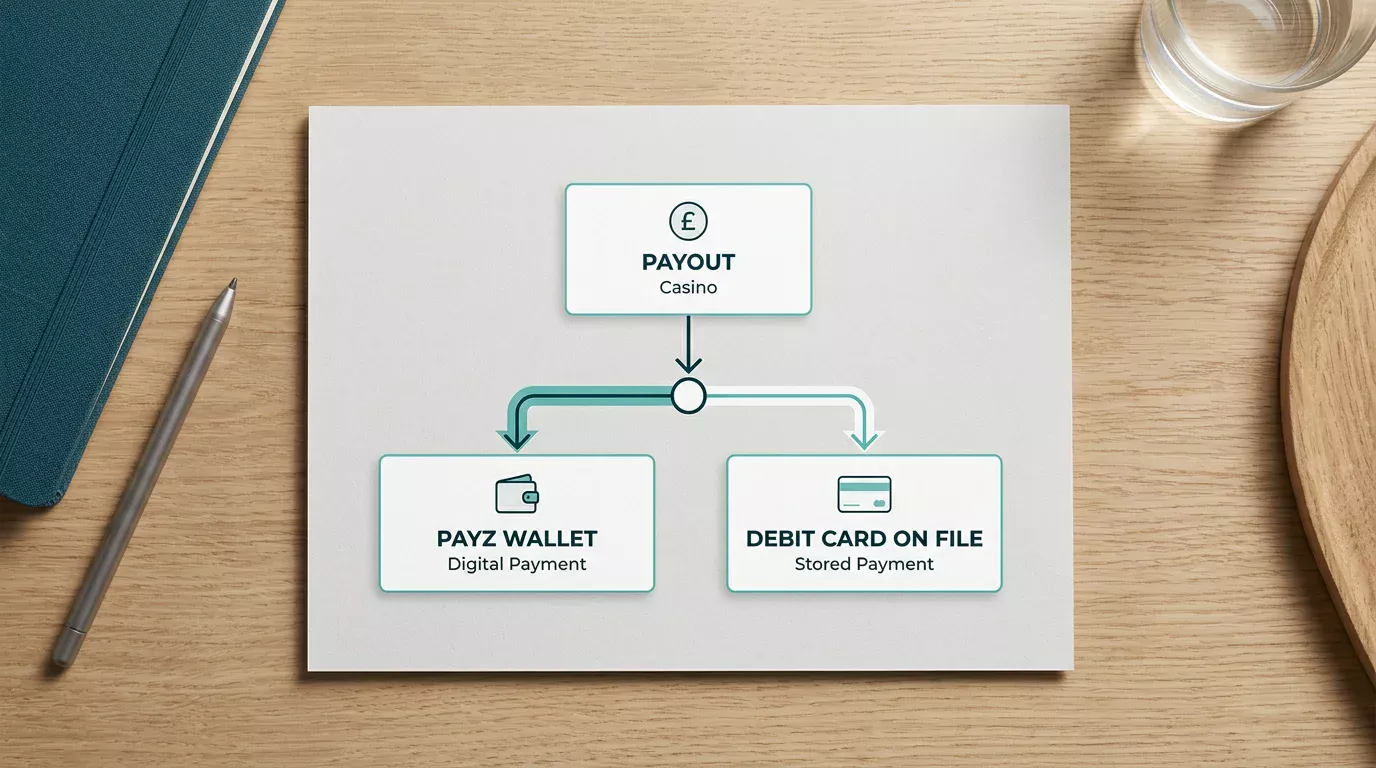 Split routing of a Payz casino payout between wallet and debit card destinations