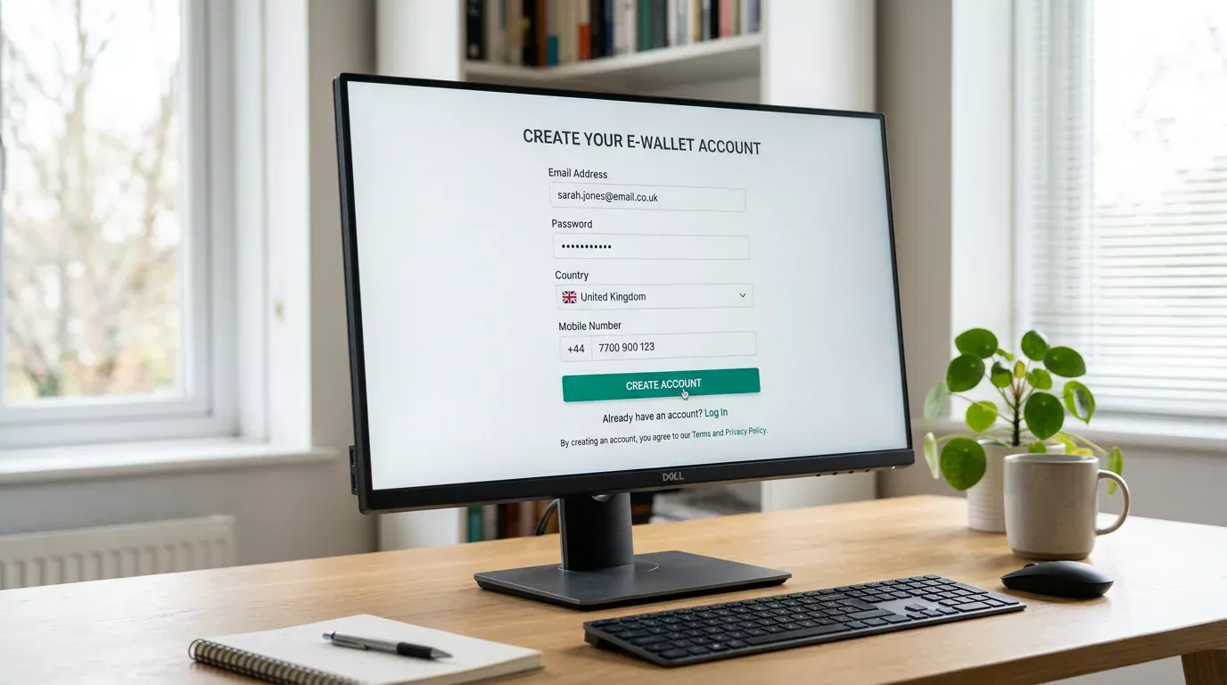 Payz wallet registration page open on a laptop showing the email, password, country and mobile number fields
