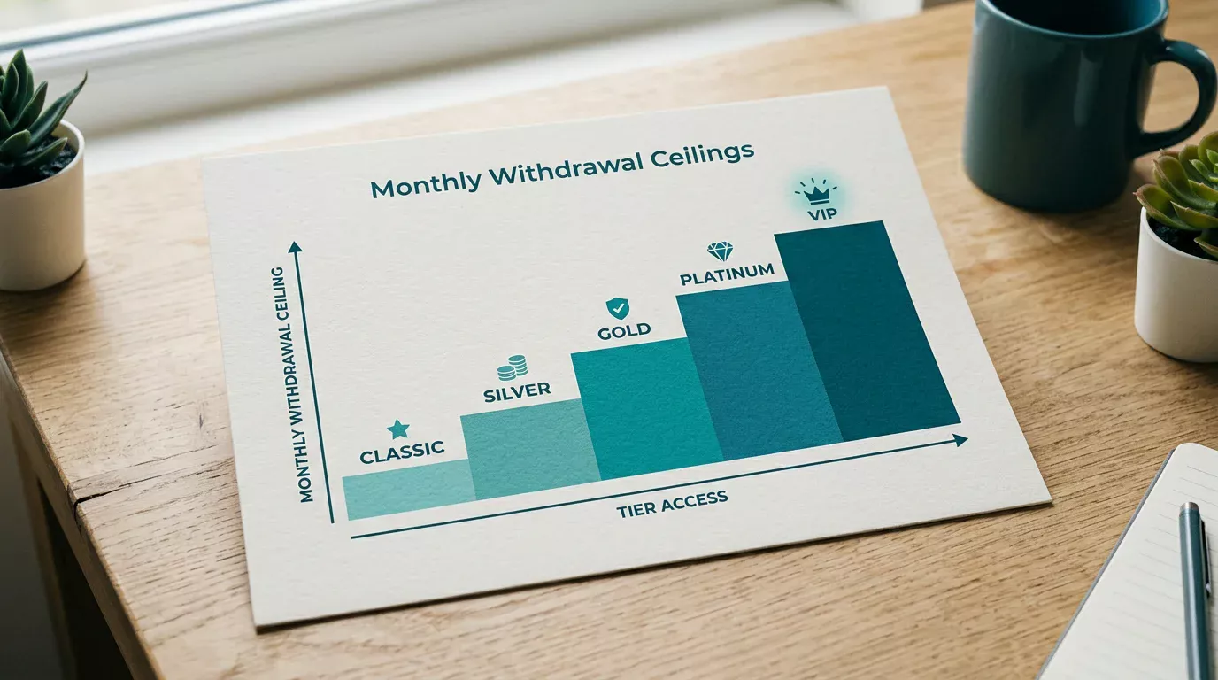 Payz tier ladder comparing monthly withdrawal ceilings at UK casinos