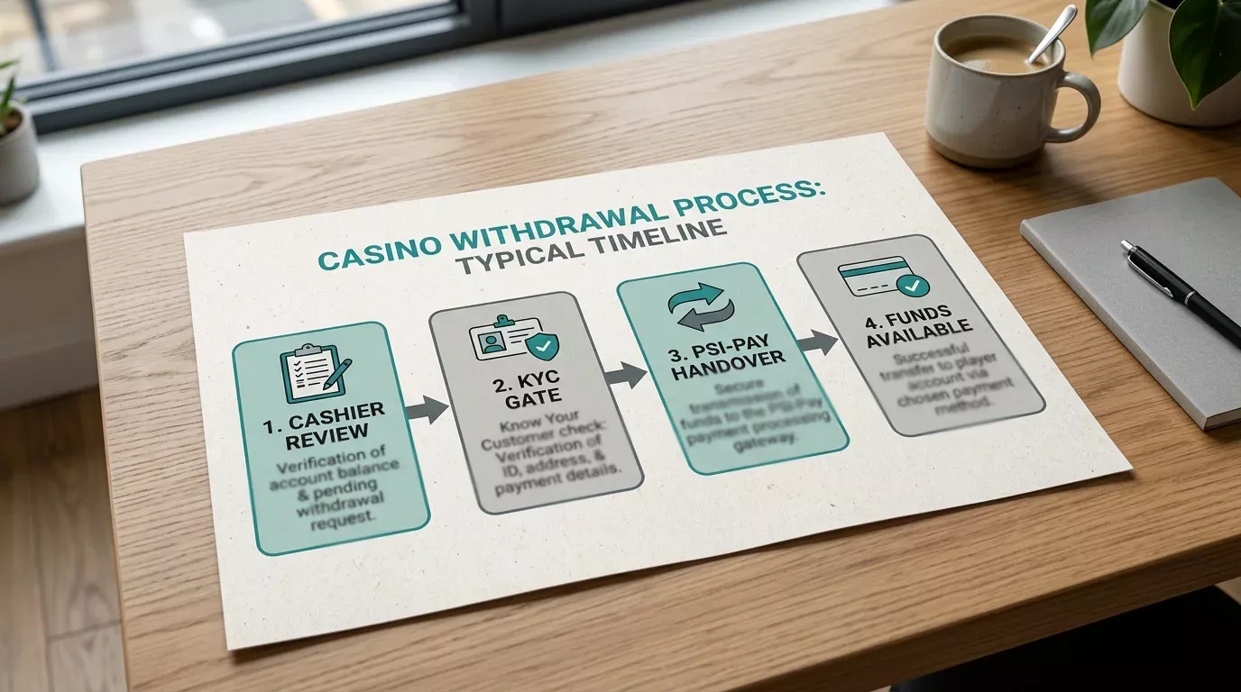 ecoPayz casino withdrawal journey moving across four cashier and wallet stages