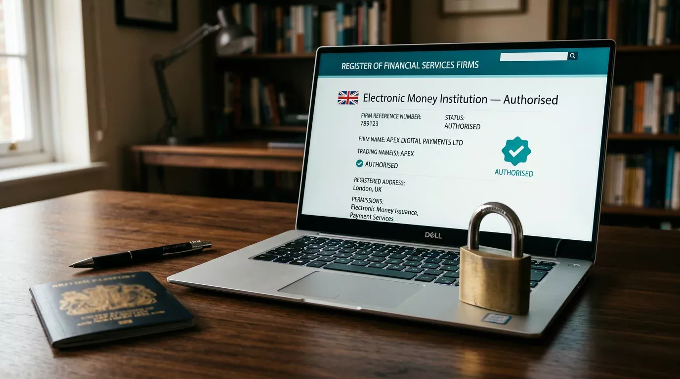 Padlock icon overlaid on the FCA register page showing PSI-Pay Ltd as an authorised electronic money institution