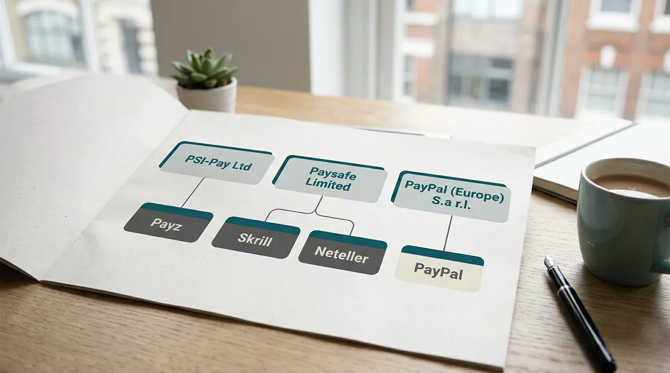 PSI-Pay, Paysafe and PayPal corporate entities behind the e-wallet brands at UK casinos