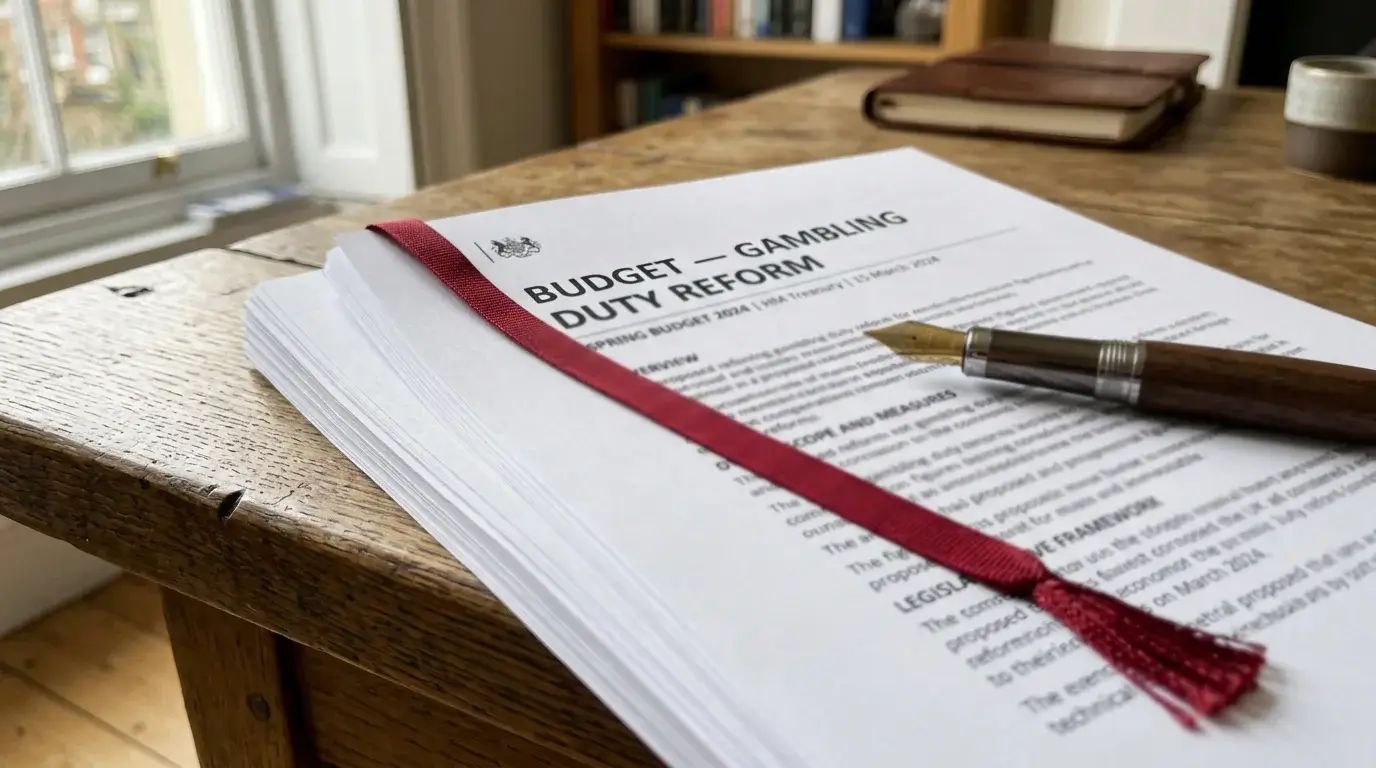 Printed copy of the UK Autumn Budget 2025 document lying open on a wooden desk under daylight
