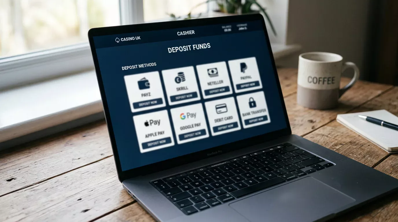 UK casino cashier methods grid showing e-wallet options including ecoPayz